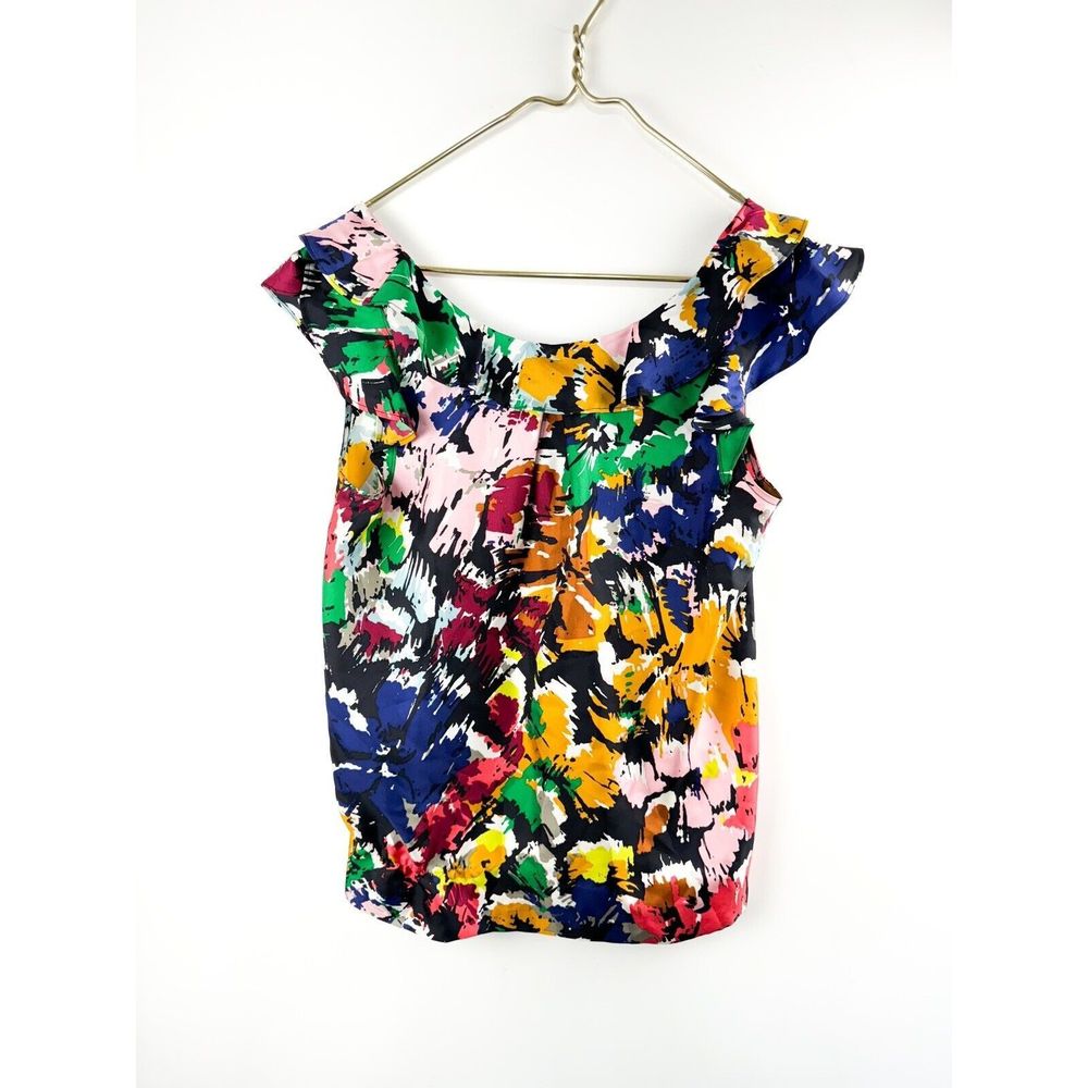 J. Crew Factory Vibrant Multicolor Floral Ruffle Off-Shoulder Top